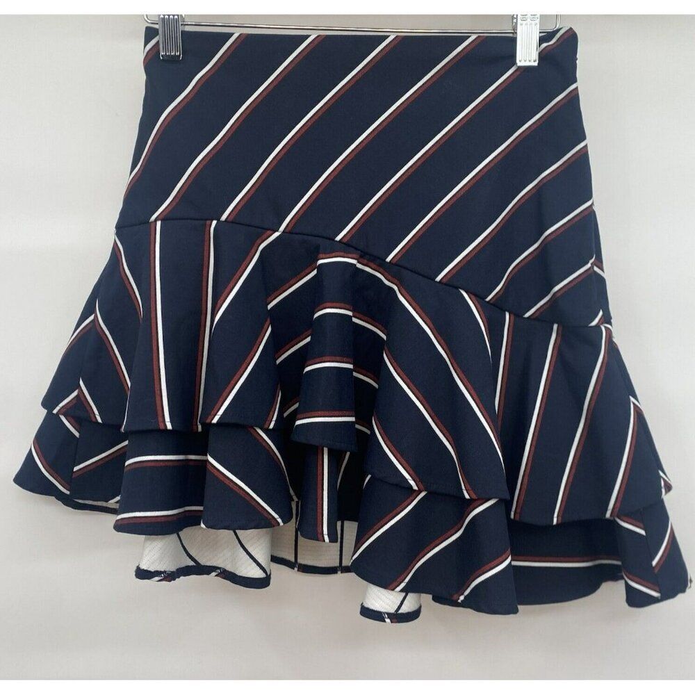 Express Navy Tiered Ruffle Skirt Stripes Size 0 Mini Skirt Schoolgirl Waist‎ 26”